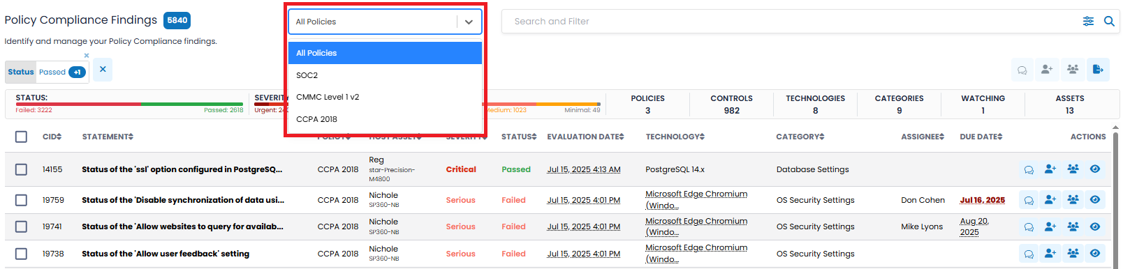 Policy Dropdown Filter