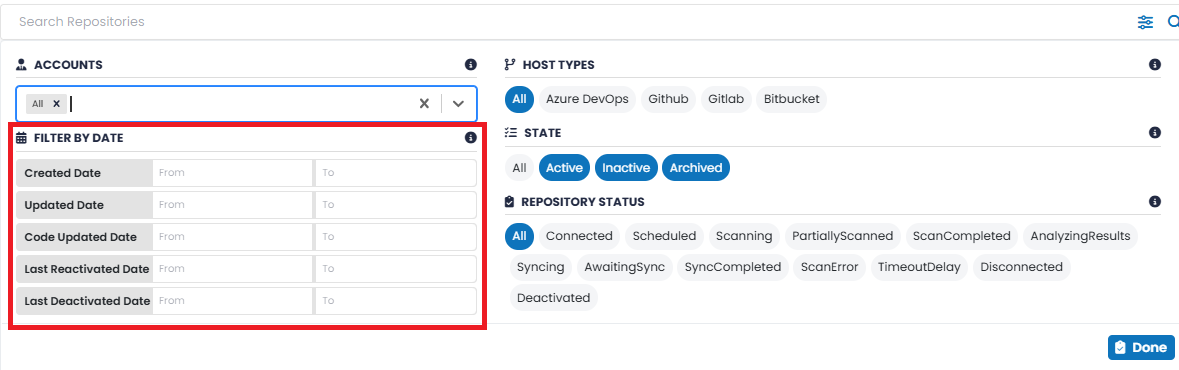 Repository State filter options
