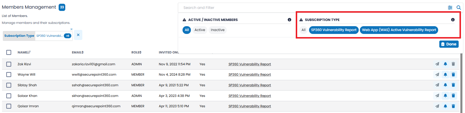 Subscription Filter Screenshot
